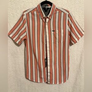 Volcom Men's Coral and White Striped Button Down Shirt